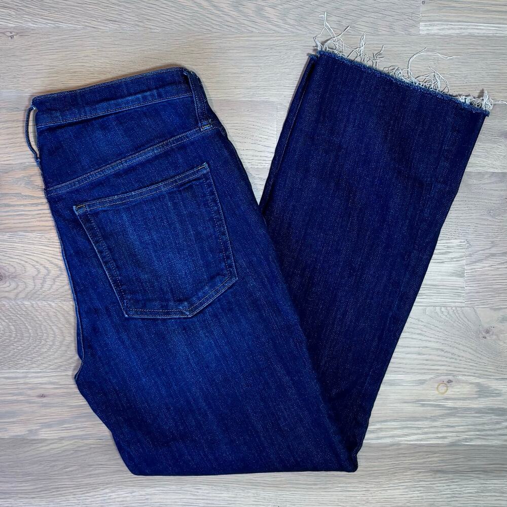 J. Crew 9” Demi Boot Crop Jeans Mid Rise Dark Raw Hem Women Size 30 Tall - Picture 7 of 9
